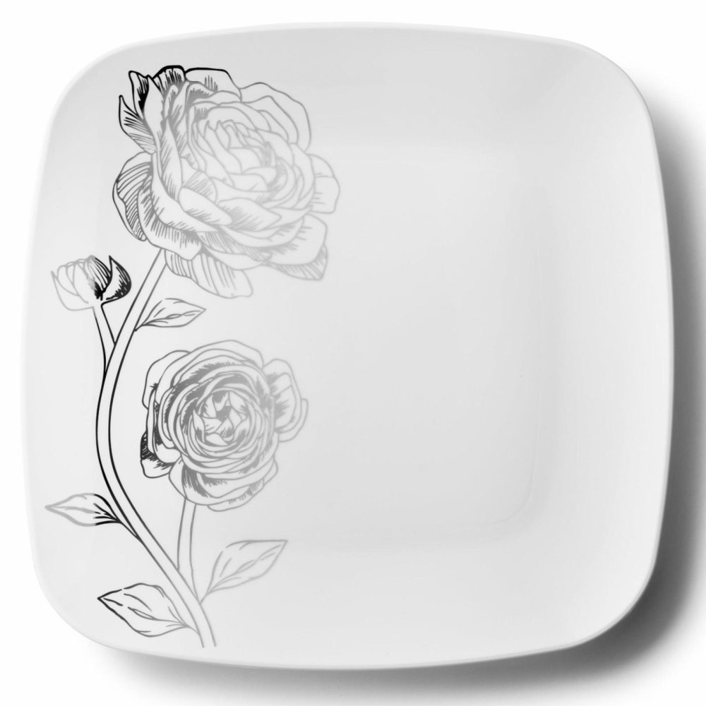 Plates | White And Silver Square Plastic Plates – Peony Dinnerware Plates