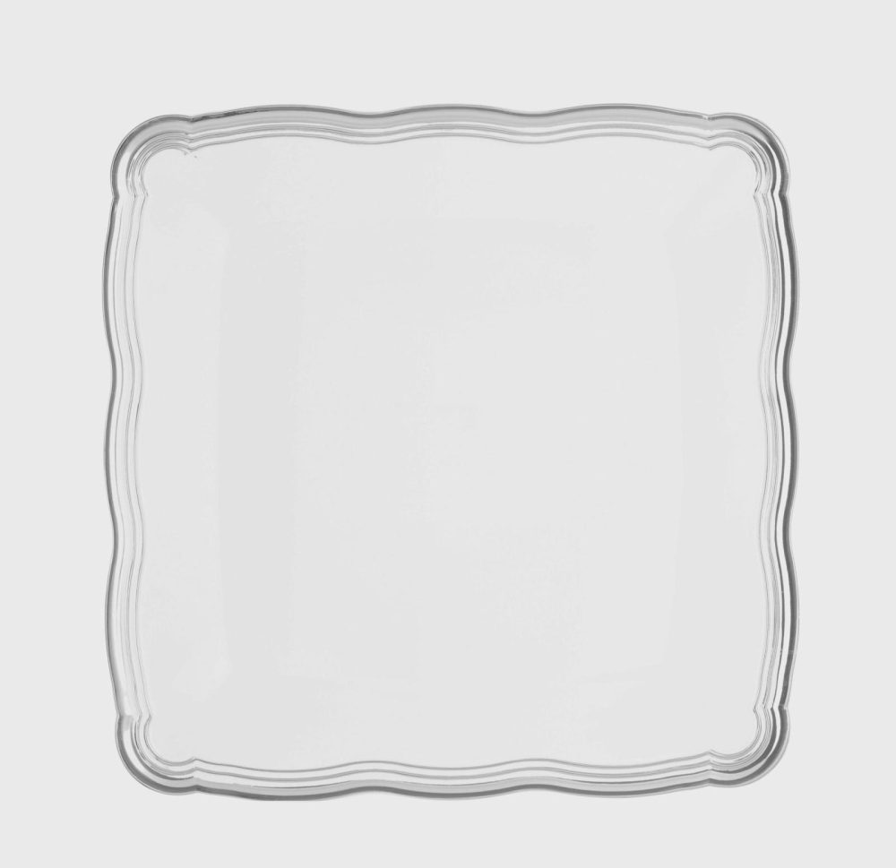 Serverware | 12 X 12 Inch Square White And Silver Rim Plastic Serving Tray – 6 Pack Dinnerware Serverware