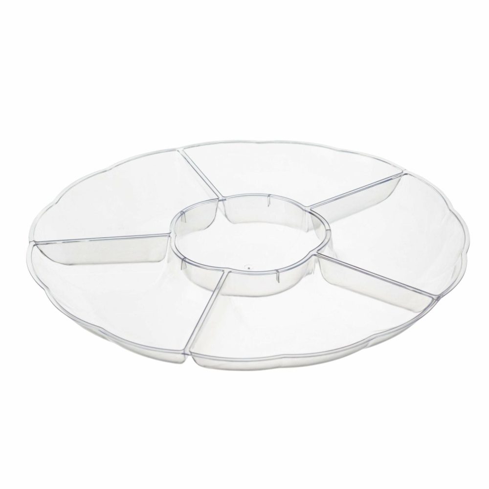 Serverware | 14 Inch Clear Plastic Round 6 Compartment Serving Tray Dinnerware Serverware