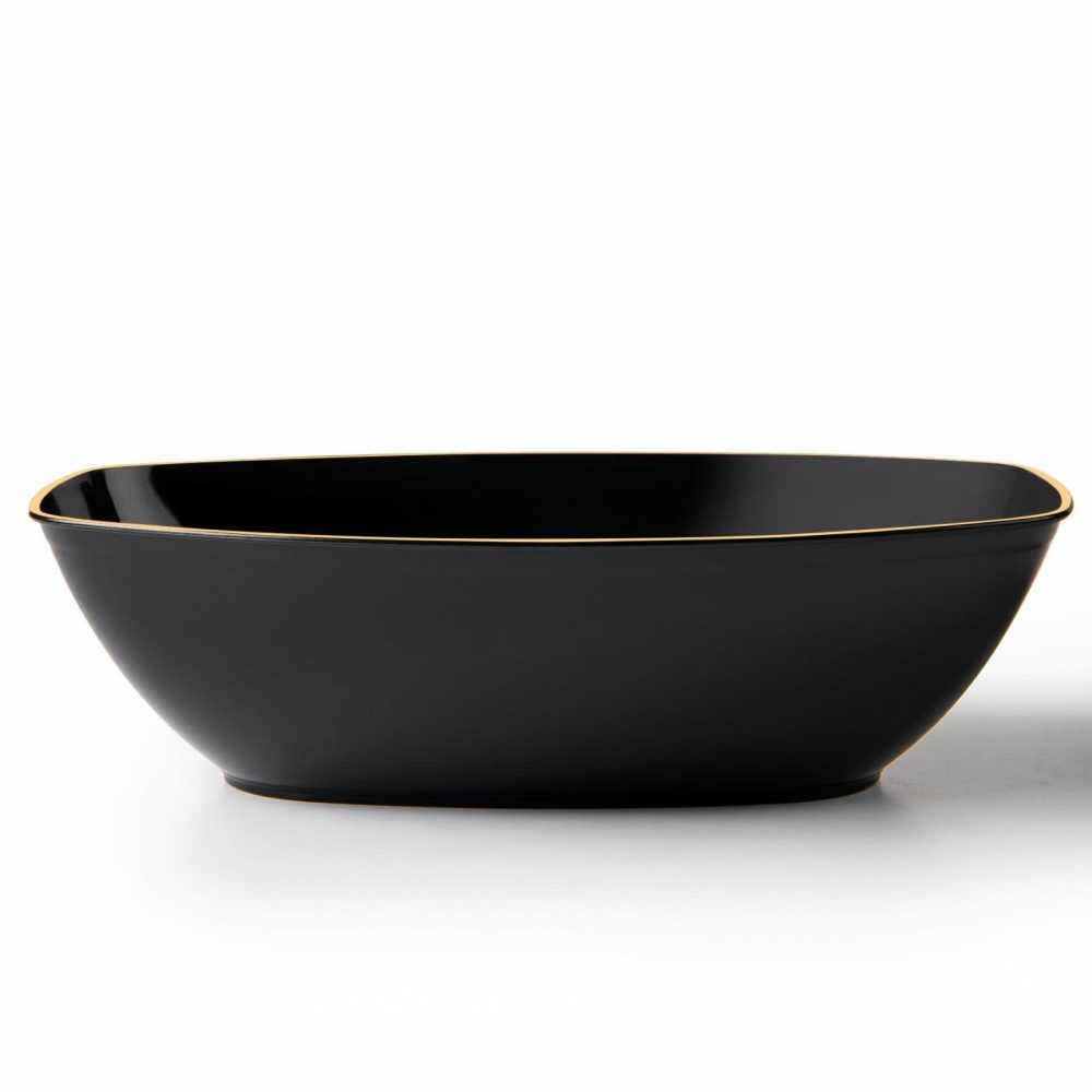 Serverware | 72 Oz. Black And Gold Rim Oval Salad Bowl – 4 Count Dinnerware Serverware