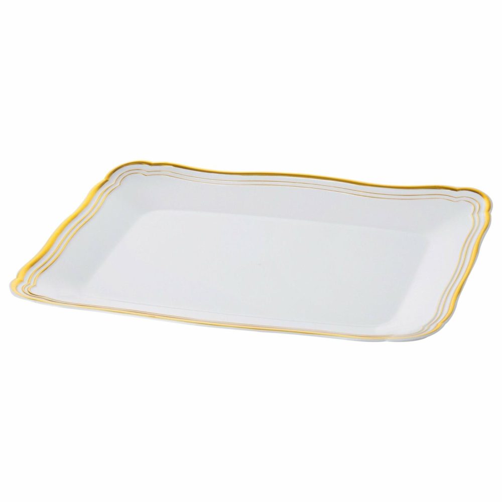 Serverware | 9 X 13 Inch Rectangle White And Gold Rim Plastic Serving Tray Dinnerware Serverware