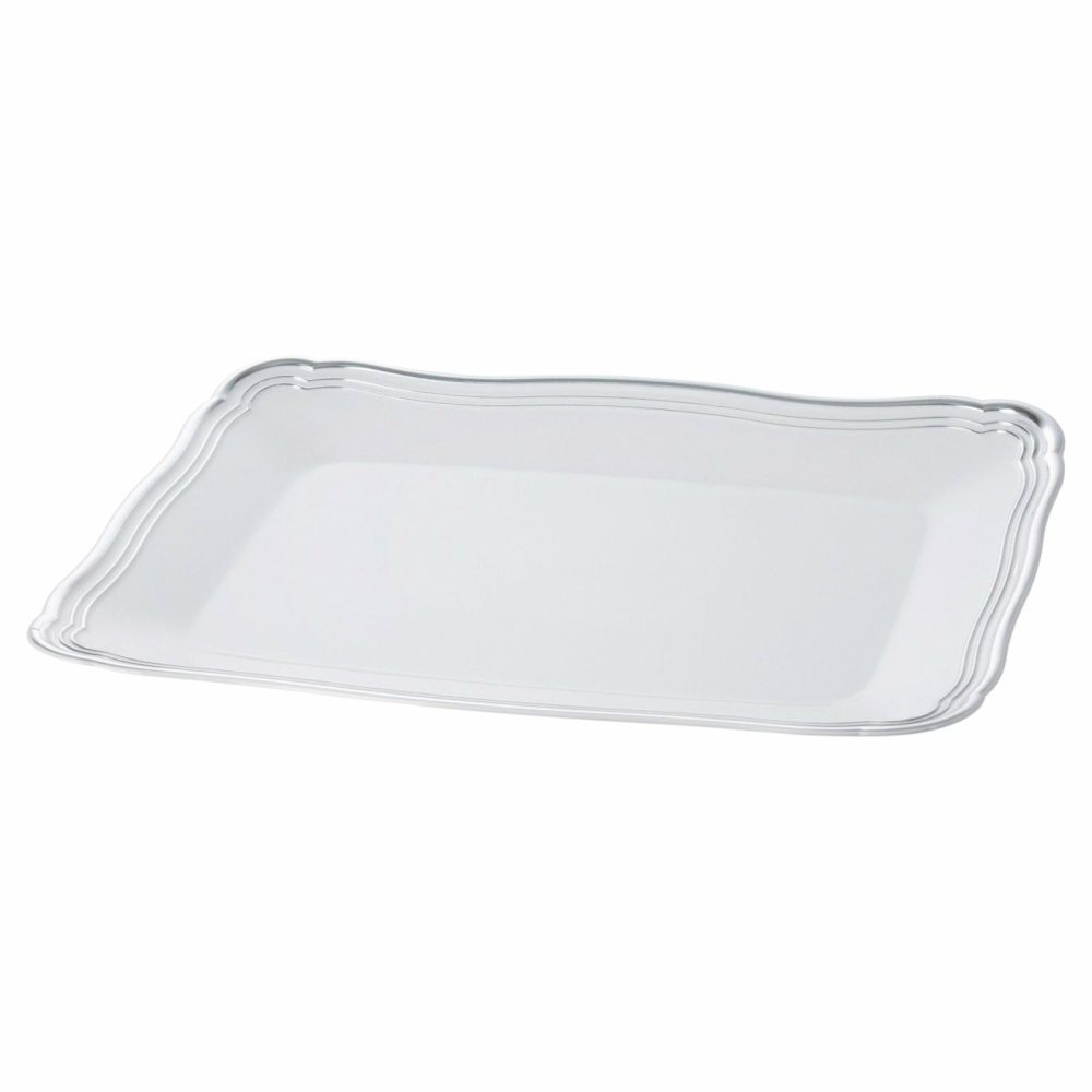 Serverware | 9 X 13 Inch Rectangle White And Silver Rim Plastic Serving Tray Dinnerware Serverware