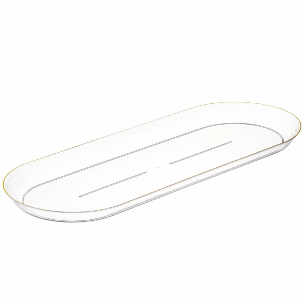 Serverware | Classic Clear And Gold Rim Oval Serving Dish – 2 Pack Dinnerware Serverware