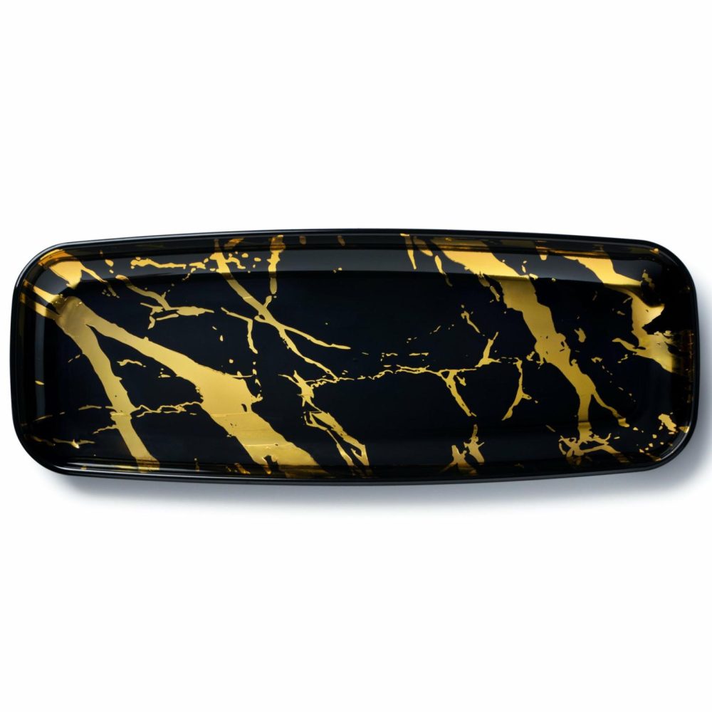 Serverware | Marble Black And Gold Oval Serving Dish – 2 Pack Dinnerware Serverware