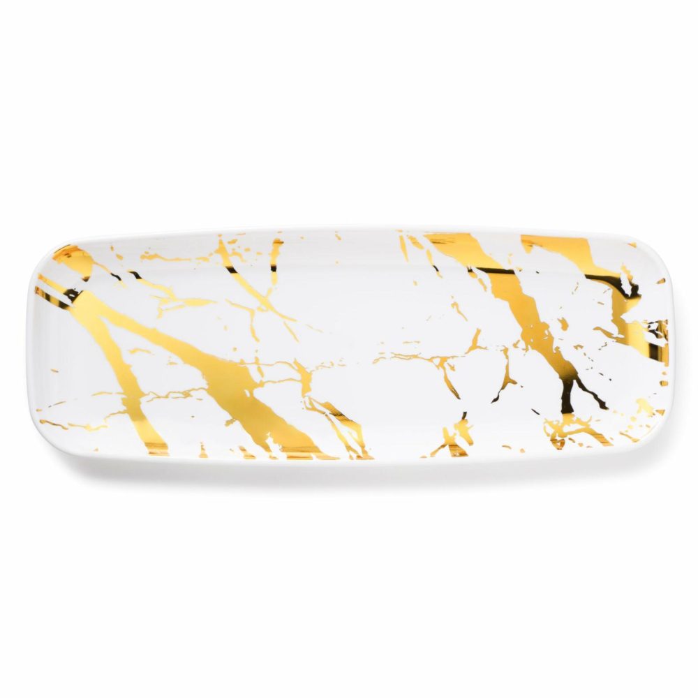 Serverware | Marble White And Gold Oval Serving Dish – 2 Pack Dinnerware Serverware