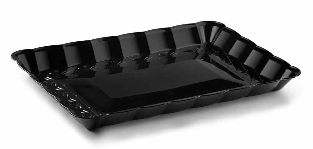 Serverware | Scalloped Black Rectangular Serving Tray – 4 Count Dinnerware Serverware