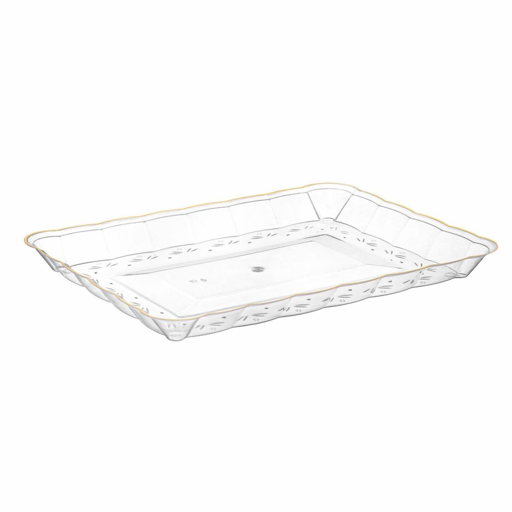 Serverware | Scalloped Clear And Gold Rectangular Serving Tray – 4 Count Dinnerware Serverware