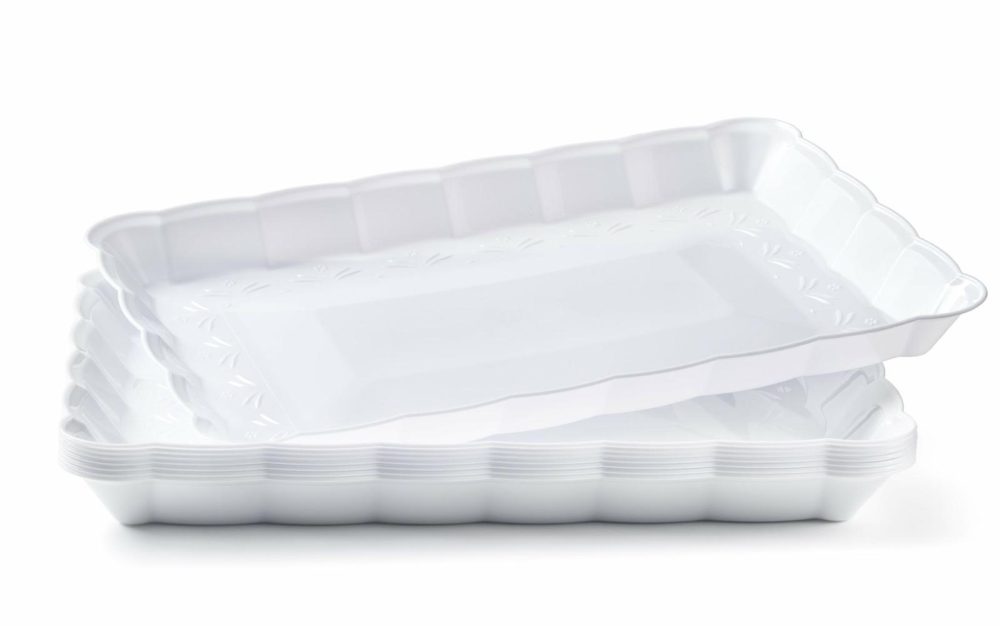 Serverware | Scalloped White Rectangular Serving Tray – 4 Count Dinnerware Serverware