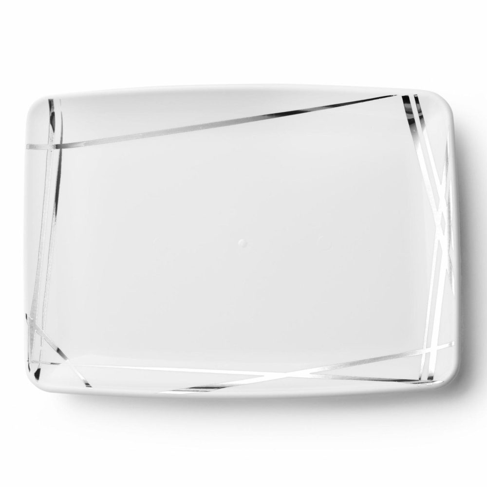 Serverware | Twist White And Silver Rectangle Serving Dish – 2 Pack Dinnerware Serverware