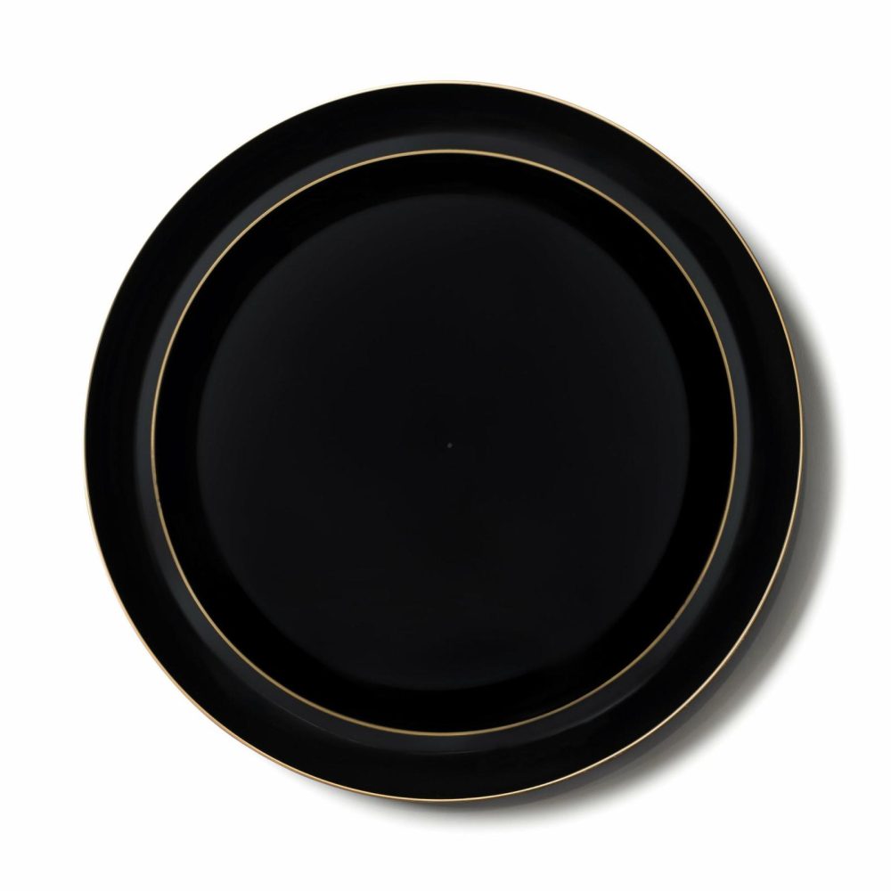 Value Sets | 20 Pack Black And Gold Round Plastic Dinnerware Set (10 Guests) – Edge Dinnerware Value Sets