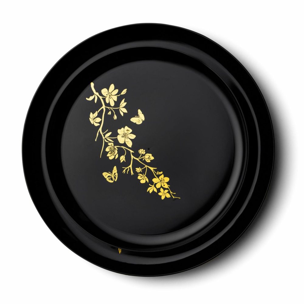 Value Sets | 20 Pack Black And Gold Round Plastic Dinnerware Set (10 Guests) – Garden Edge Dinnerware Value Sets