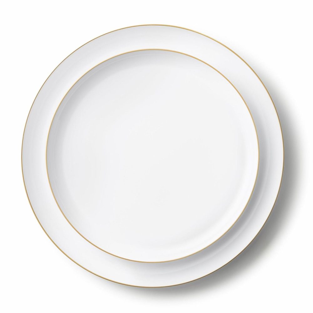 Value Sets | 20 Pack White And Gold Round Plastic Dinnerware Set (10 Guests) – Edge Dinnerware Value Sets