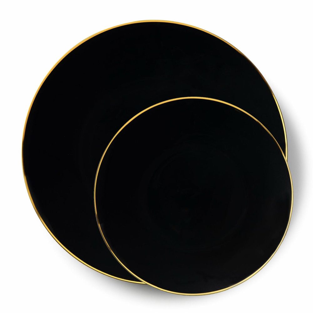 Value Sets | 32 Pack Black And Gold Round Plastic Dinnerware Set (16 Guests) – Organic Dinnerware Value Sets