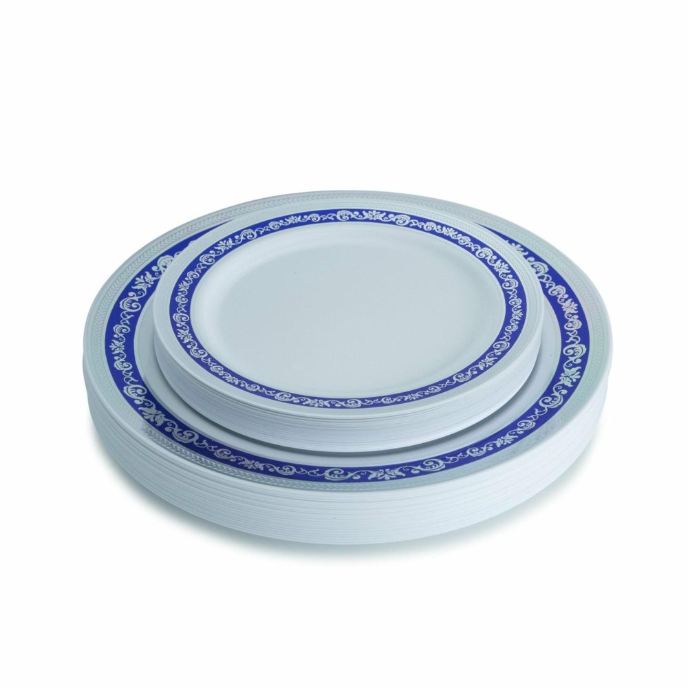 Value Sets | 40 Pack Blue And Silver Round Plastic Dinnerware Value Set (20 Guests) – Royal Dinnerware Value Sets