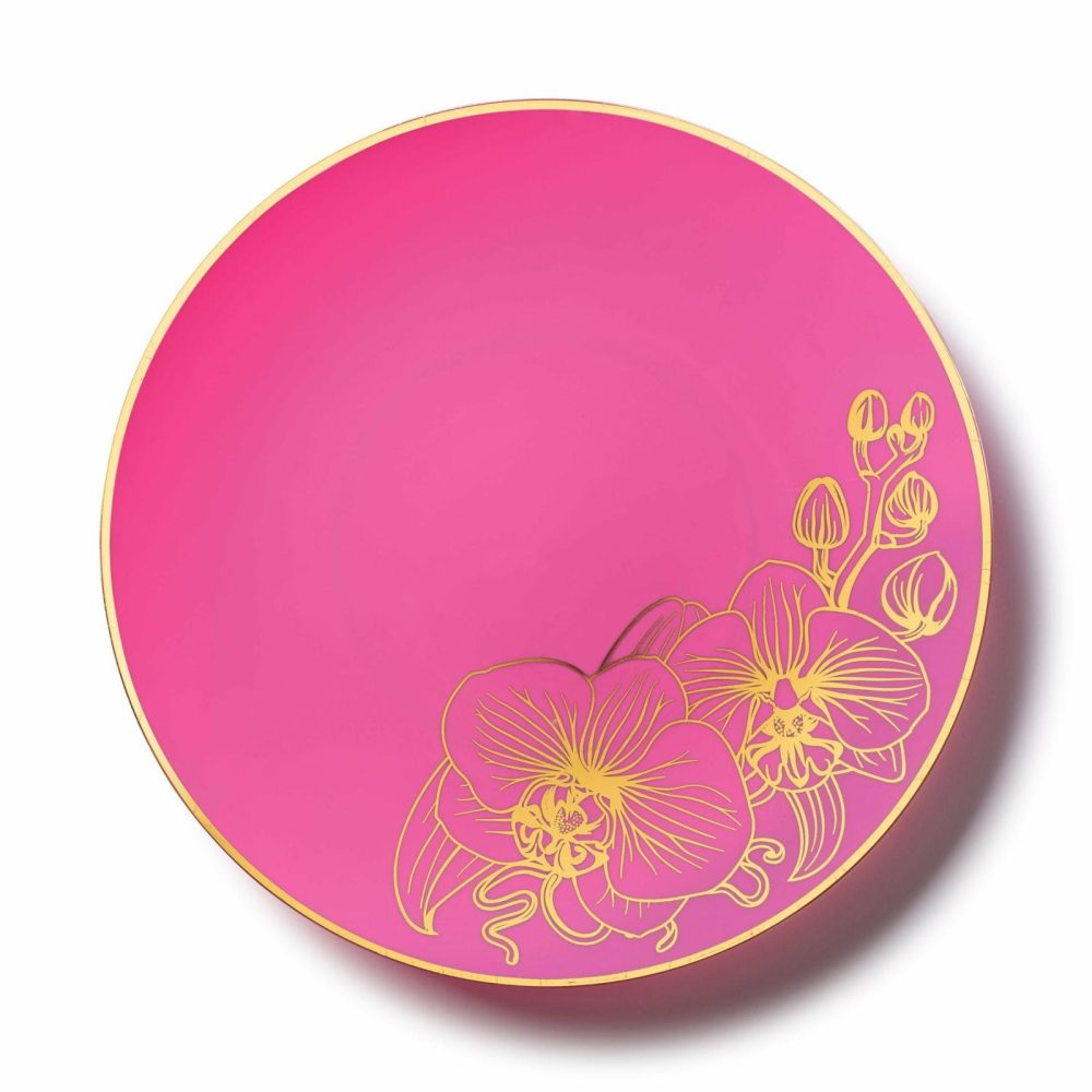 Plates | Fuchsia And Gold Round Plastic Plates – Orchid Dinnerware Plates