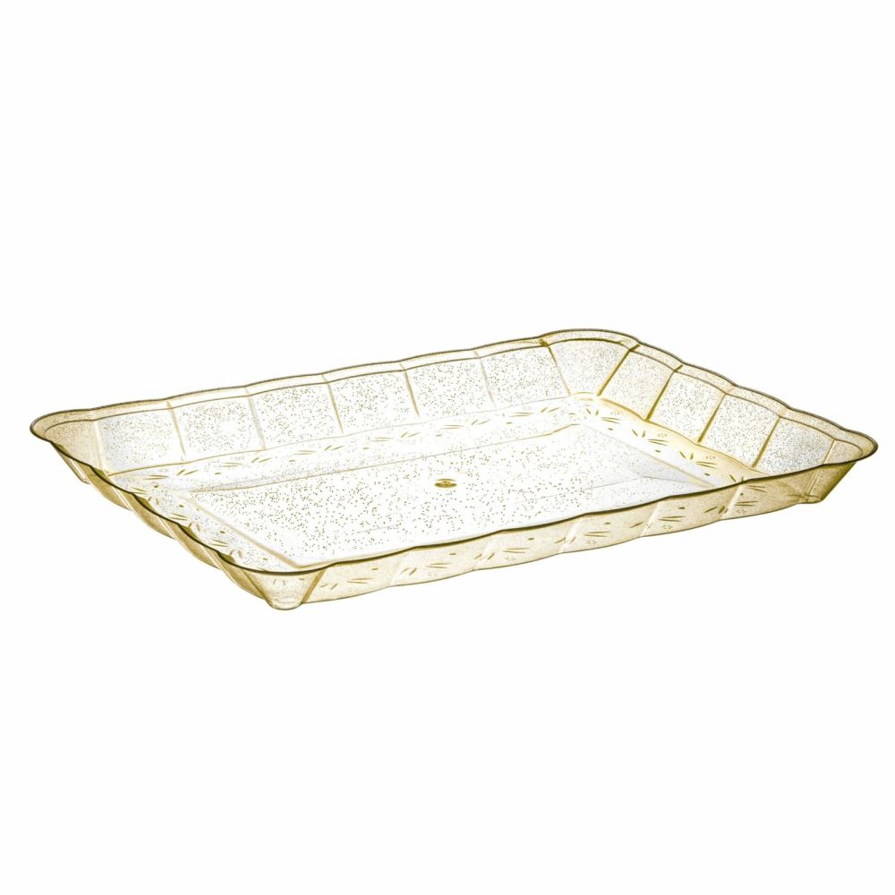 Serverware | Scalloped Gold Glitter Rectangular Serving Tray – 4 Count Dinnerware Serverware