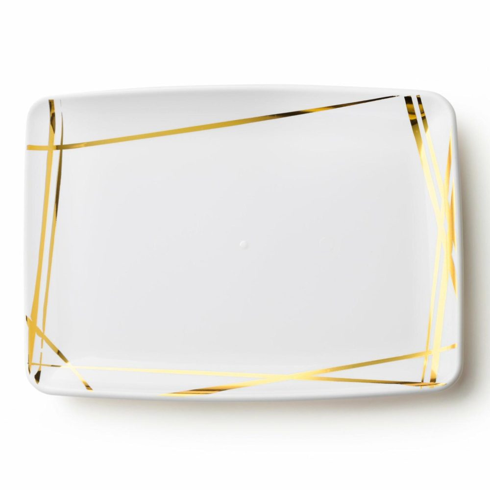 Serverware | Twist White And Gold Rectangle Serving Dish – 2 Pack Dinnerware Serverware