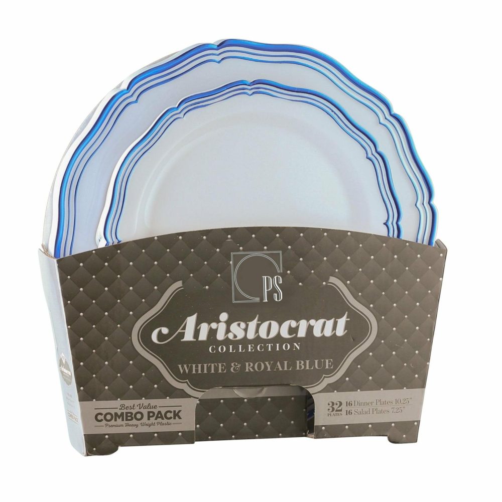 Value Sets | 32 Piece Combo Pack Blue Round Plastic Dinnerware Value Set (16 Servings) – Aristocrat Dinnerware Value Sets