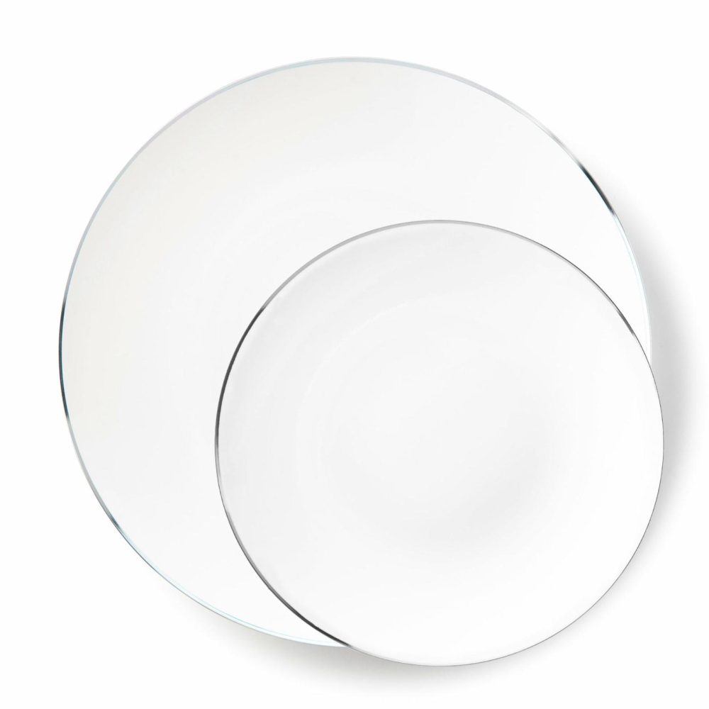 Value Sets | 32 Pack White And Silver Round Plastic Dinnerware Set (16 Guests) – Organic Dinnerware Value Sets