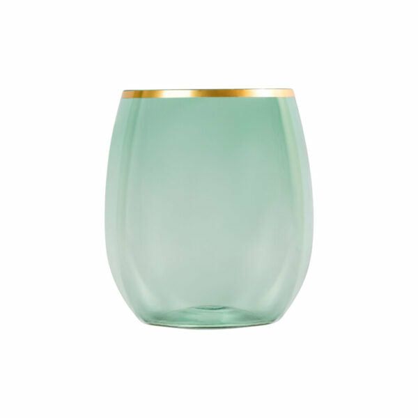 Drinkware | 12 Oz. Green Plastic Stemless Wine Goblets With Gold Rim 6 Pack Dinnerware Drinkware