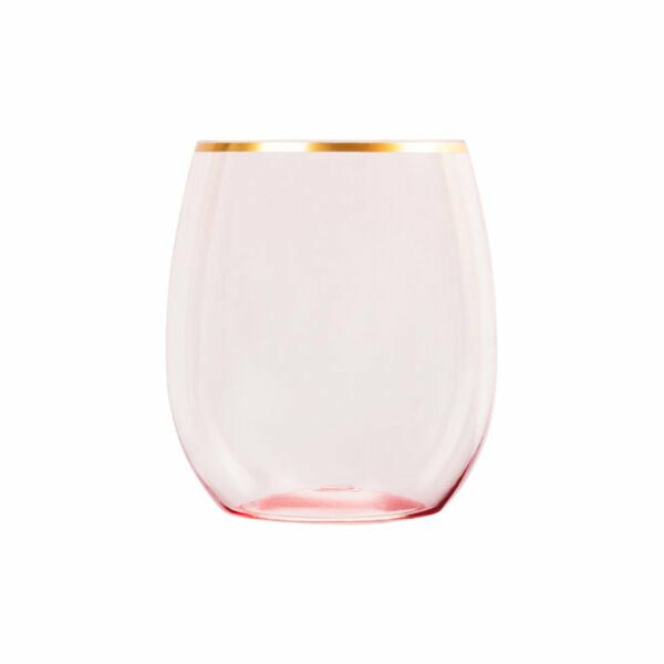 Drinkware | 12 Oz. Pink Stemless Wine Goblets With Gold Rim 6 Pack Dinnerware Drinkware