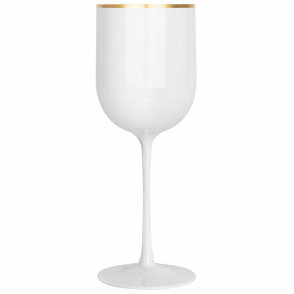 Drinkware | 12 Oz White Plastic Wine Goblets With Gold Rim 5 Pack Dinnerware Drinkware