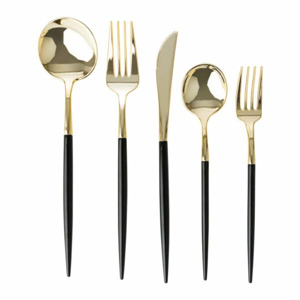 Flatware | Novelty Collection Black/Gold Flatware 32 Count Dinnerware Flatware