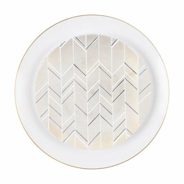 Plates | 32 Piece Combo Black/Gold Chevron Round Plastic Dinnerware Set (16 Servings) – Organic Chevron Dinnerware Plates