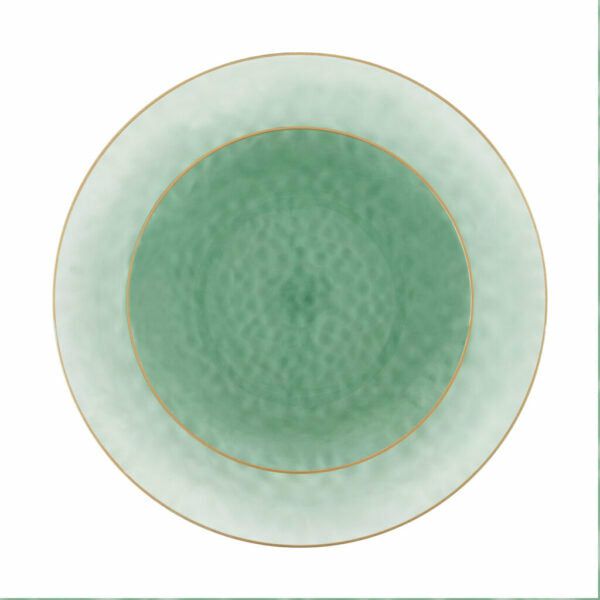 Plates | 32 Piece Combo Green/Gold Hammered Round Plastic Dinnerware Set (16 Servings) – Organic Hammered Dinnerware Plates