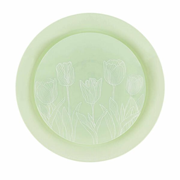 Plates | 32 Piece Combo Mint Green/White Tulip Round Plastic Dinnerware Set (16 Servings) – Organic Tulip Dinnerware Plates