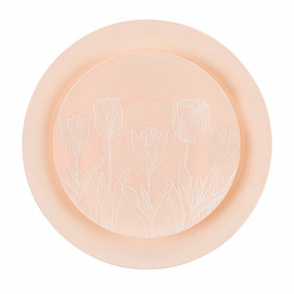 Plates | 32 Piece Combo Pink/White Tulip Round Plastic Dinnerware Set (16 Servings) – Organic Tulip Dinnerware Plates