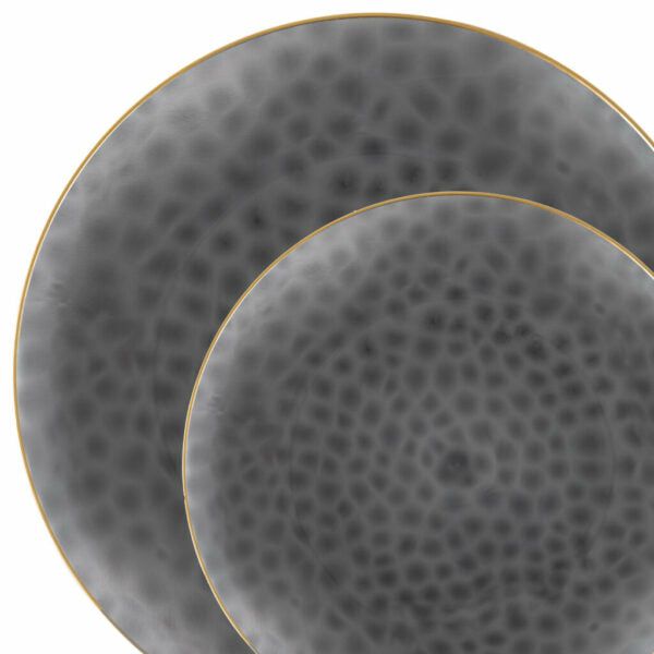 Plates | 32 Piece Combo Transparent Black/Gold Hammered Round Plastic Dinnerware Set (16 Servings) – Organic Hammered Dinnerware Plates