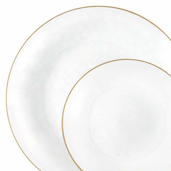 Plates | 32 Piece Combo Transparent White/Gold Hammered Round Plastic Dinnerware Set (16 Servings) – Organic Hammered Dinnerware Plates