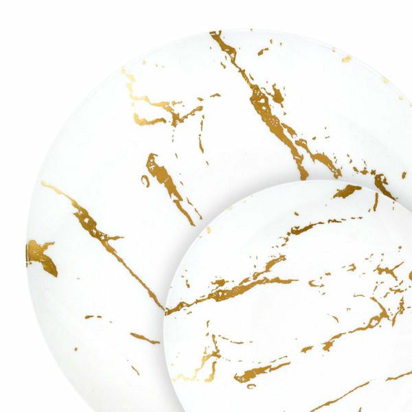 Plates | 32 Piece Combo White And Gold Round Plastic Dinnerware Set (16 Servings) – Stroke Dinnerware Plates