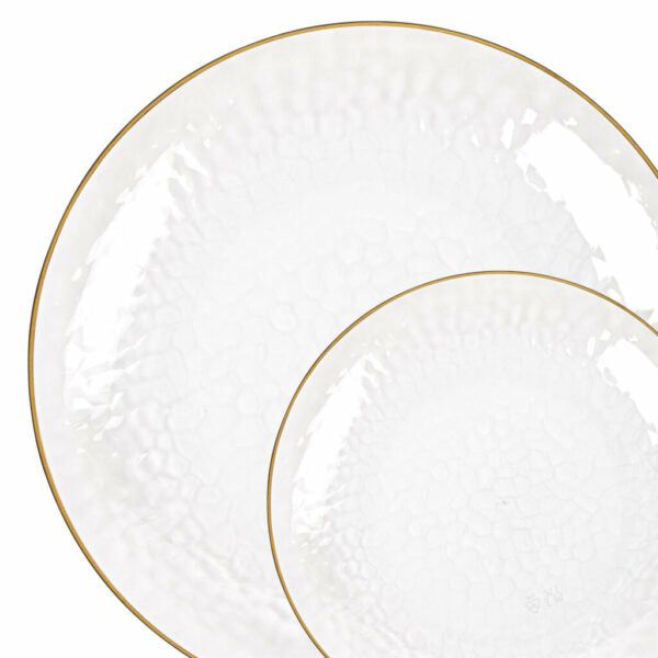 Plates | 40 Piece Combo Clear/Gold Hammered Round Plastic Dinnerware Set (20 Servings) – Organic Hammered Dinnerware Plates