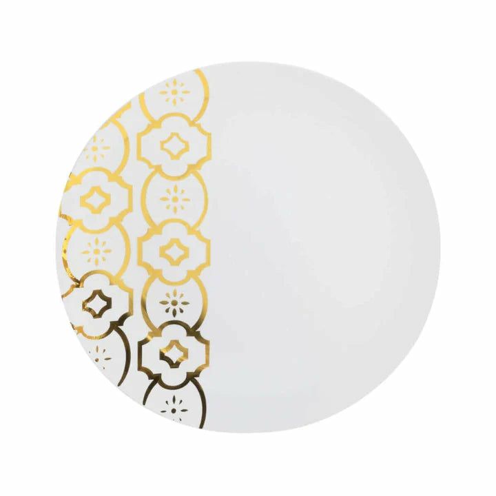 Plates | 40 Piece Combo Gold And White Round Plastic Dinnerware Set (20 Servings) – Moroccan Dinnerware Plates