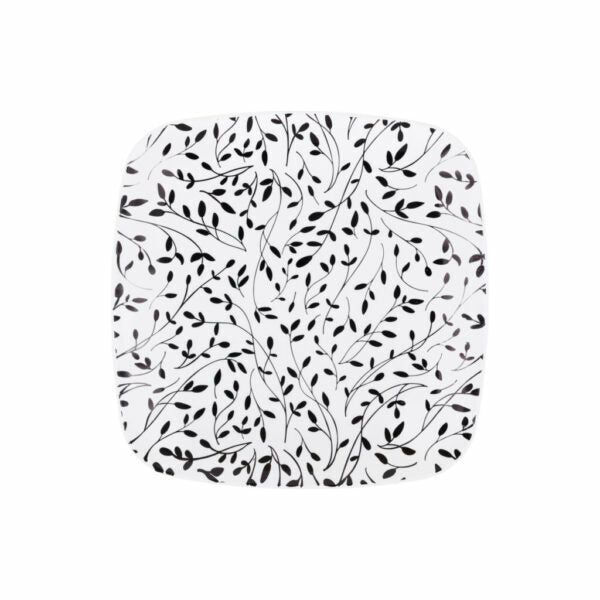 Plates | 7.25″ Black And White Square Leaf Plastic Plates 10 Pack – Organic Leaf Dinnerware Plates