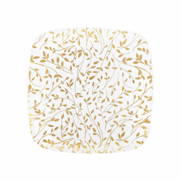 Plates | 7.25″ Gold And White Square Leaf Plastic Plates 10 Pack – Organic Leaf Dinnerware Plates