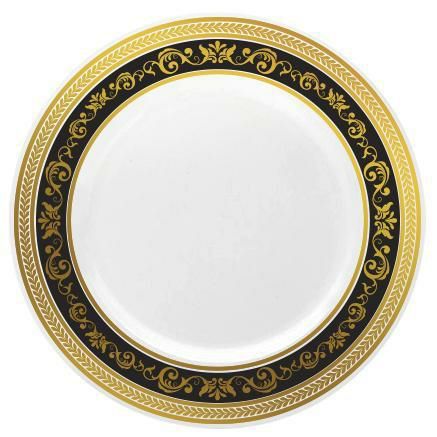 Plates | Black And Gold Round Plastic Plates – Royal Dinnerware Plates