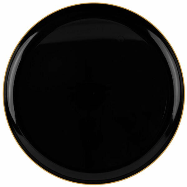 Plates | Black/Gold Rim Round Plastic Plates 10 Pack- Edge Dinnerware Plates