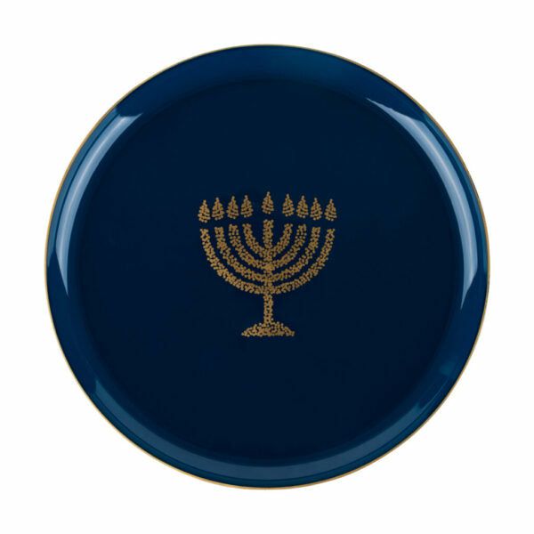 Plates | Blue And Gold Round Plastic Plates 10 Pack – Chanukah Dinnerware Plates