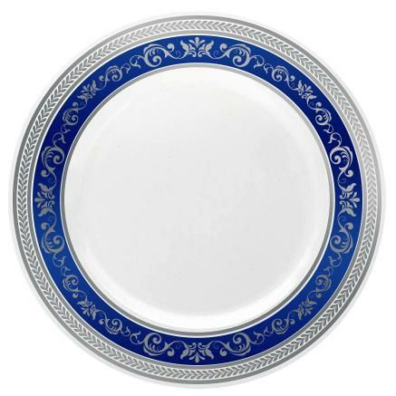 Plates | Blue And Silver Round Plastic Plates – Royal Dinnerware Plates