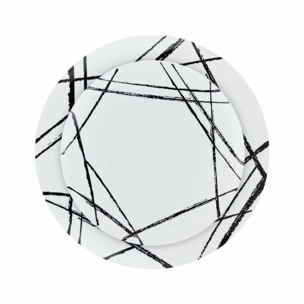 Plates | White And Black Round Plastic Plate 10 Pack – Brush Dinnerware Plates