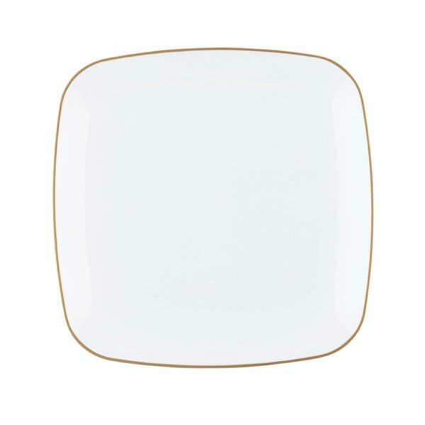 Plates | White And Gold Rim Square Plastic Plates 10 Pack – Organic Dinnerware Plates