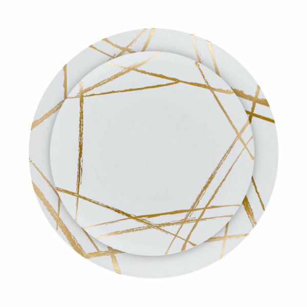 Plates | White And Gold Round Plastic Plate 10 Pack – Brush Dinnerware Plates