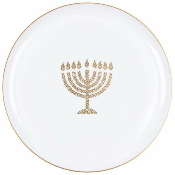 Plates | White And Gold Round Plastic Plates 10 Pack – Chanukah Dinnerware Plates