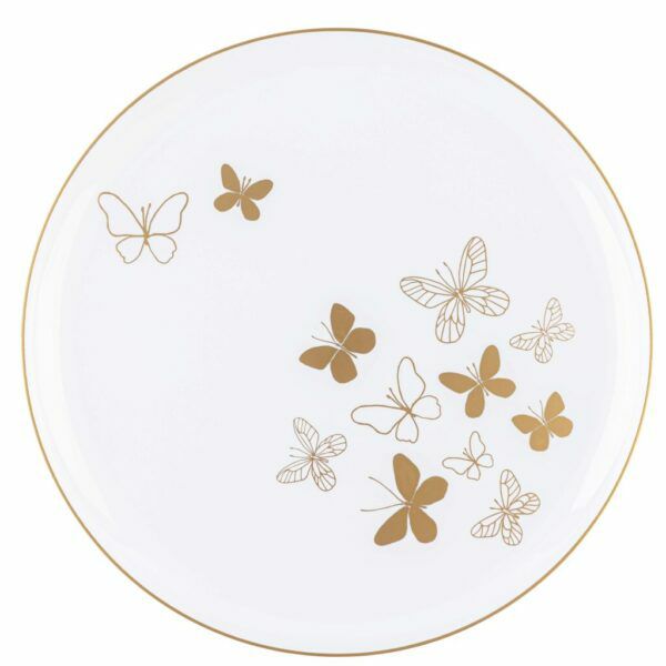 Plates | White And Gold Round Plastic Plates – Butterfly Dinnerware Plates