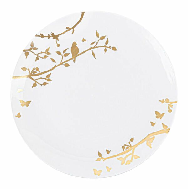 Plates | White And Gold Round Plastic Plates – Spring Dinnerware Plates