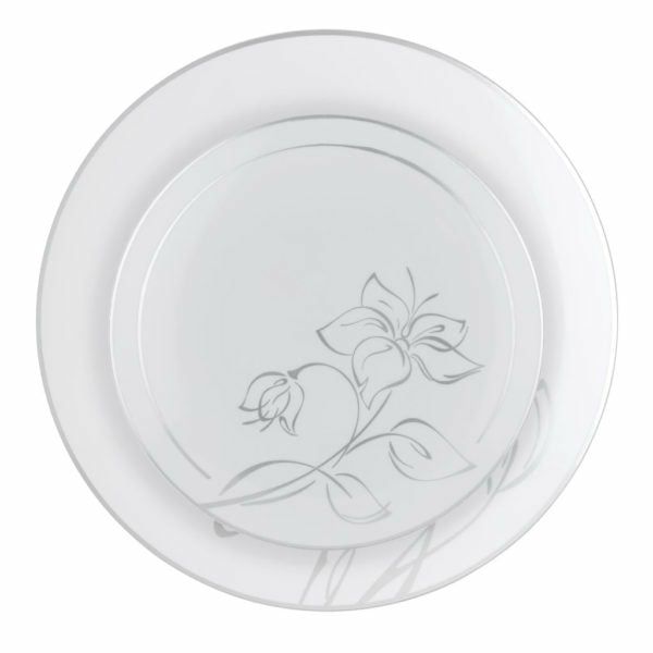 Plates | White And Silver Round Plastic Plate- Antique Floral Dinnerware Plates