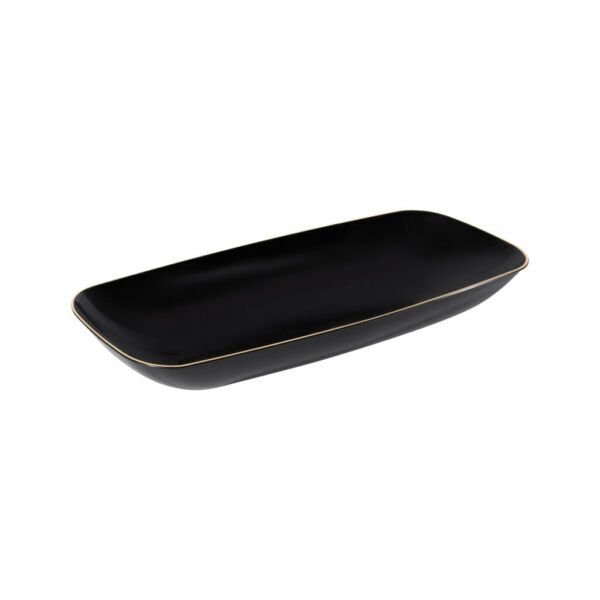 Serverware | Black And Gold Organic Rectangular Plastic Salad Bowl With Clear Lid – 1 Count Dinnerware Serverware